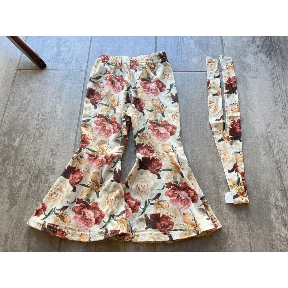 Los Angeles Boutique Flare Bell Bottom Floral Pants & Headband Outfit Set 3T